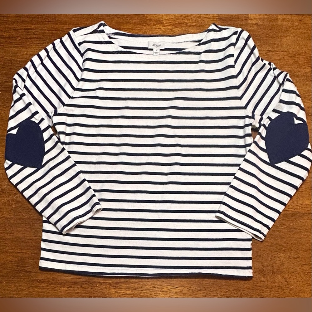 J. Crew Navy & White Striped Long Sleeve Top with Heart Elbow Patches